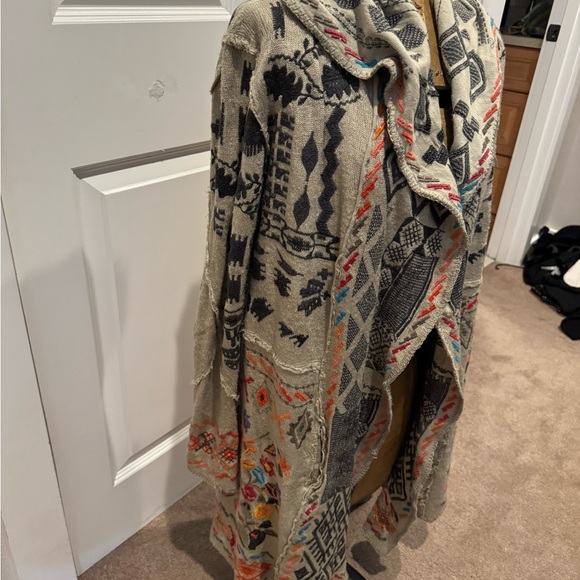 Biya Johnny Was Oatmeal Multicolored Embroidered Duster with hood. Size XS. - Picture 3 of 8